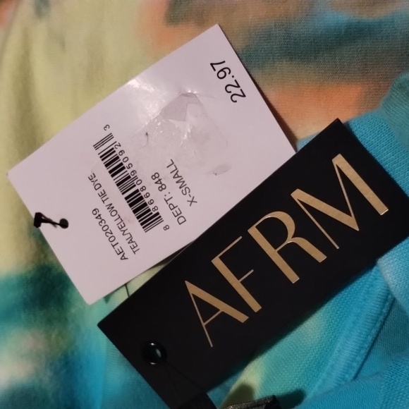 NWT AFRM teal yellow tie-dye tank top w ruched shoulders Sz XS - Picture 7 of 11